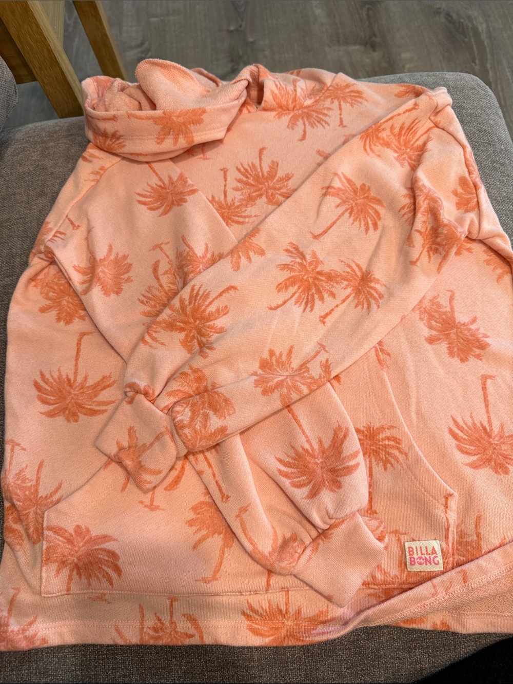 Billabong Peach and Orange Palm-Print Pullover